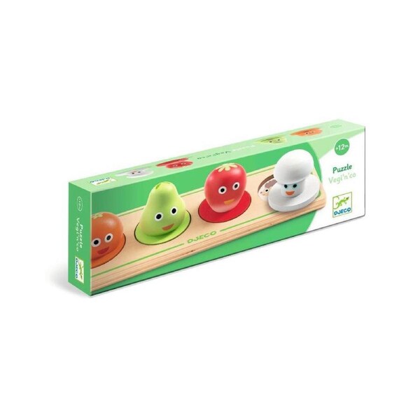 Djeco Vegie n Co Wooden Matching Kids Educational Puzzle Set w/ 4 Pieces 12m+