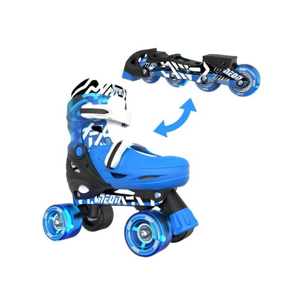 Yvolution Neon Combo Kids Quad Skates/Blades w/ Lightup Wheels 8+/Sizes 3-6 Blue