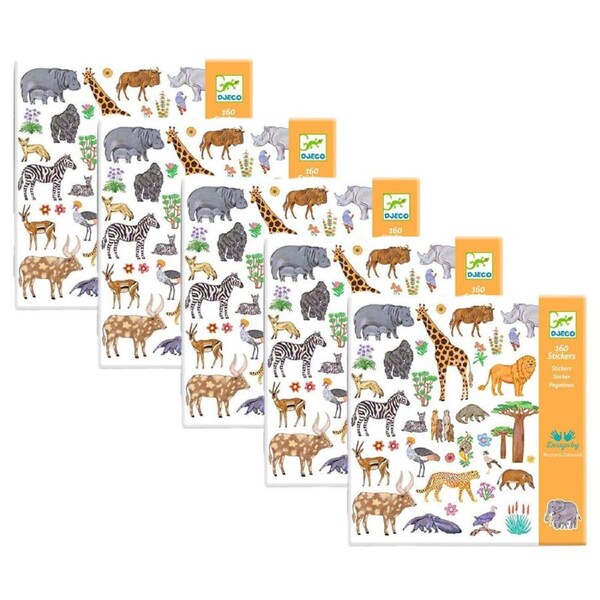 5PK 160pc Djeco Kenya Animal Themed Stickers Kids Activity 4y+