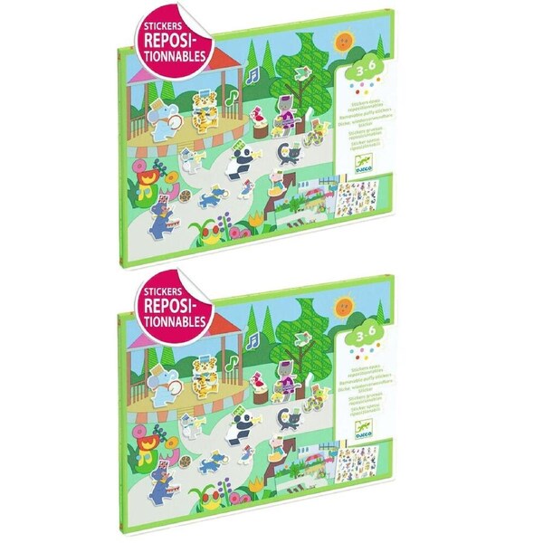 2PK 30pc Djeco Fanfare Reusable Puffy Stickers Kids Activity w/2 Backgrounds 3y+