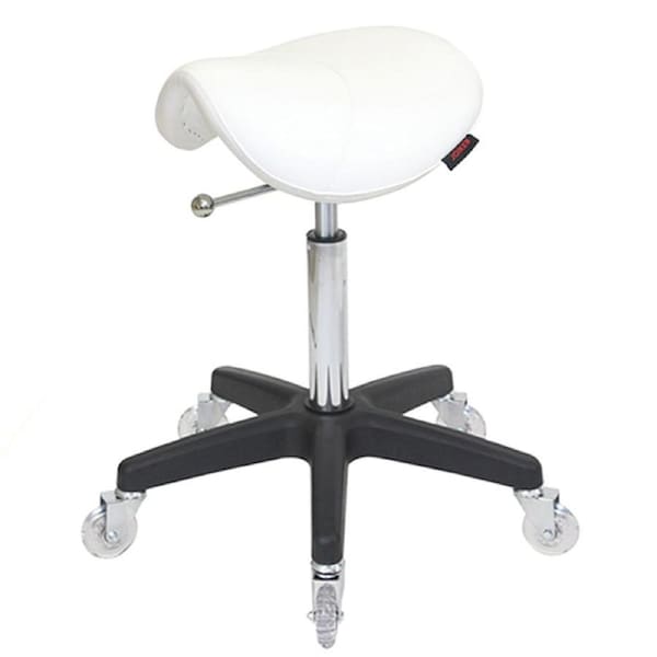 Saddle White Salon Stool - Black Base