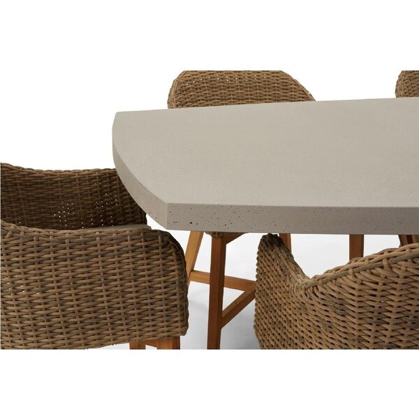 Waverley 2.6m Outdoor Concrete Look Dining Set With 10 Coastal Wicker Chairs - Dining Settings