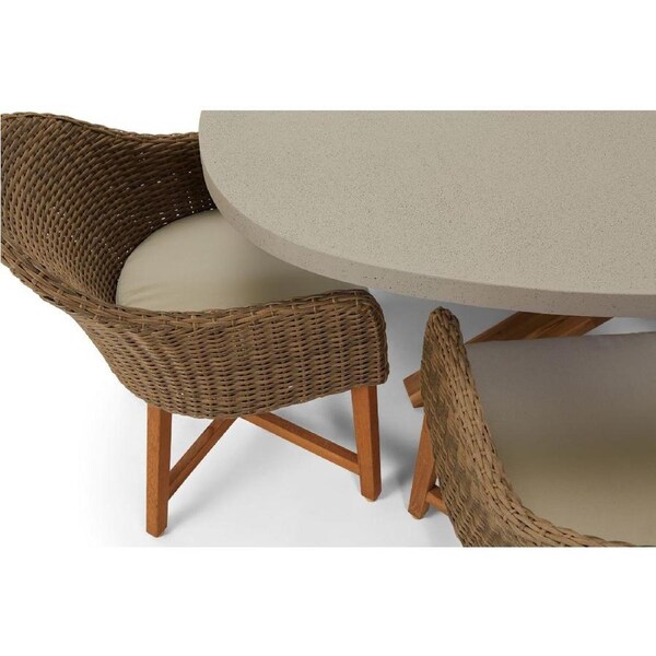 Tamarama Outdoor Oval Concrete Look Dining Setting With 8x Coastal Wicker Chairs - Dining Settings