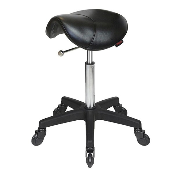 Saddle Black Salon Stool NO Back - Black Base - Click'n Clean Castor Wheels