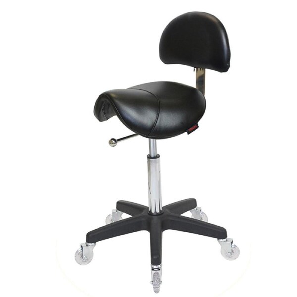 Saddle Black Salon Stool with Back - Black Base