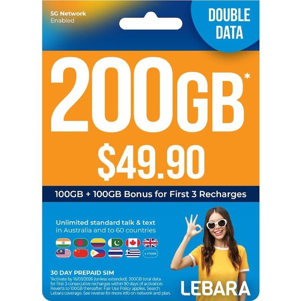 Lebara $49.90 Starter Pack PrePaid SIM Card
