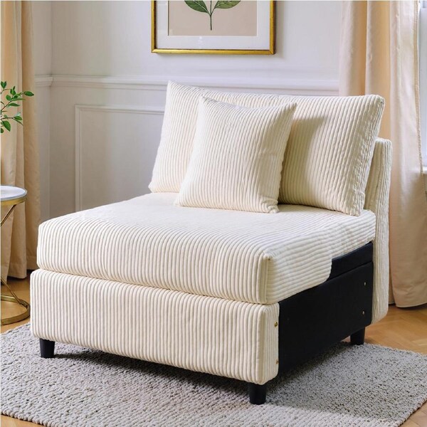 Advwin Armless Sofa Corduroy Modular Lazy Sofa Modern Lounge Chair Couch with Cushion Beige