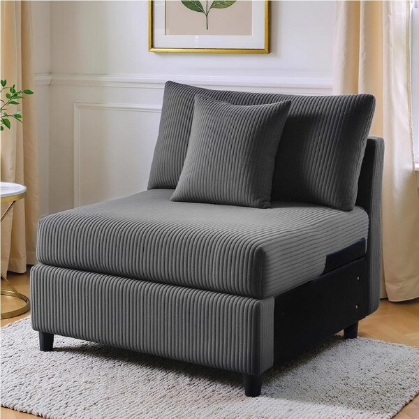 Advwin Armless Sofa Corduroy Modular Lazy Sofa Modern Lounge Chair Couch with Cushion Grey