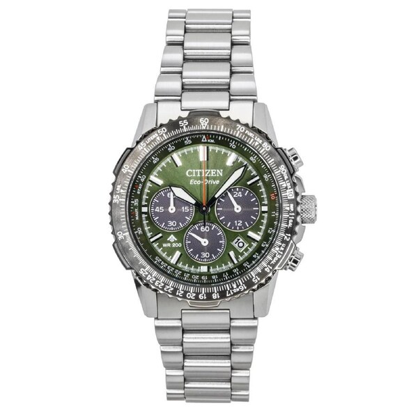 Citizen Promaster Sky Chronograph Eco-Drive CA4664-60W Divers 200M Mens Watch Stainless Steel Green Dial Luminous Hands
