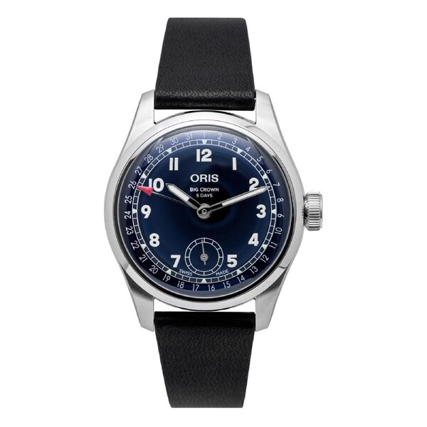 Oris Big Crown Pointer Date Calibre 403 Swiss Made Automatic 24 Jewels 01-403-7776-4065-07-5-19-11 Mens Watch Leather Strap Blue Dial