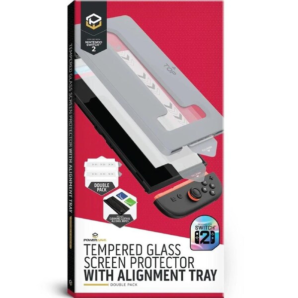 Powerwave Tempered Glass Screen Protector Alignment Tray Double Pack Nintendo Switch 2