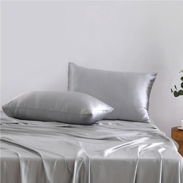 Natural Home Luxe Mulberry Silk Pillowcase 25 Momme King Pillowcase 50 x 90cm - Grey - Twin Pack