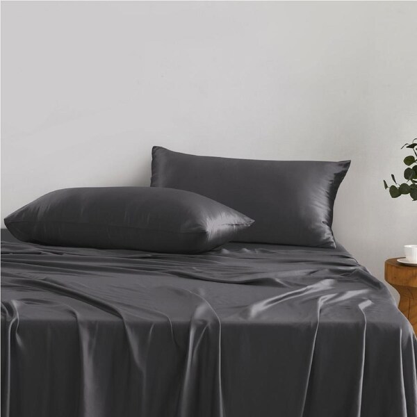 Natural Home Luxe Mulberry Silk Pillowcase 25 Momme King Pillowcase 50 x 90cm - Charcoal - Twin Pack