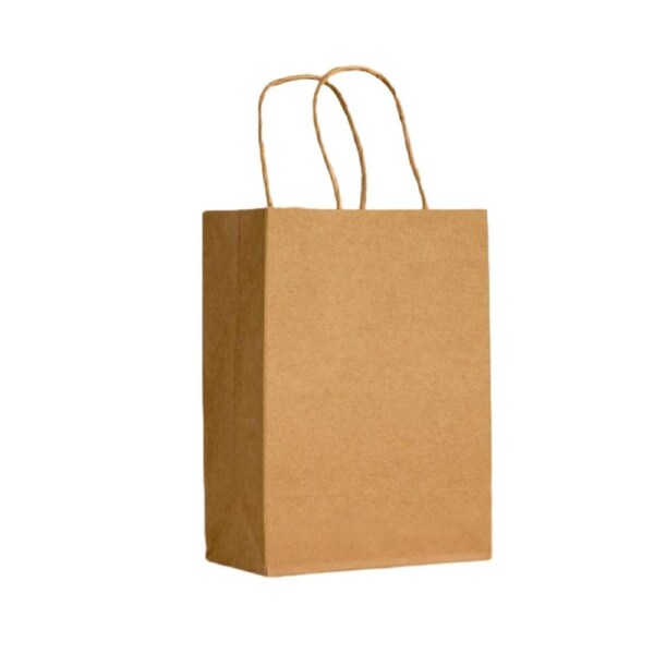 50x Kraft Paper Bags Gift Shopping Carry Craft Brown with Soft Handles~15x7x20 cm