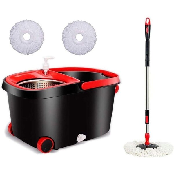 Spinning Mop Bucket Set Stainless Steel Rotating Wet Dry Easy Clean w/ 2 Heads