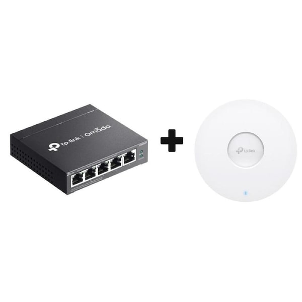 TP-Link ES205GP Omada 5-Port Gigabit Easy Managed Switch with 4-Port PoE + TP-Link EAP613 AX1800 Ceiling Mount Wi-Fi 6 Access Point
