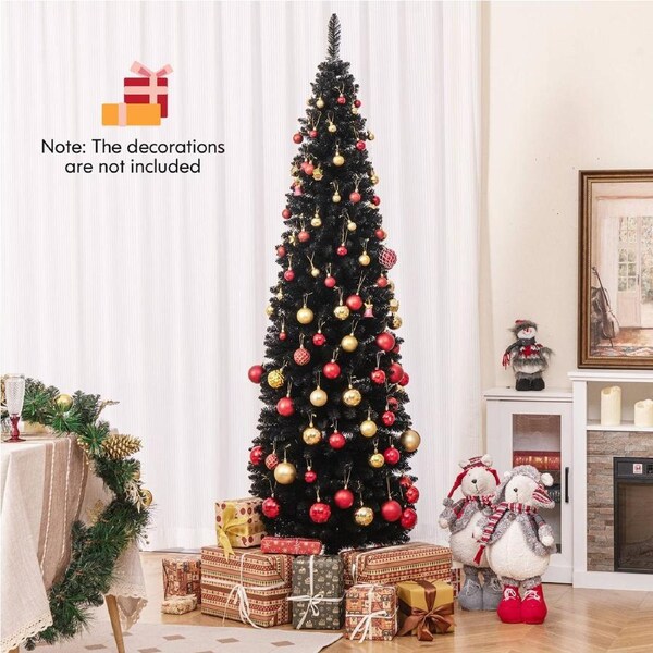 Costway 2.1M Xmas Slim Tree Pencil Tree Christmas Halloween Party Decor Gift Black