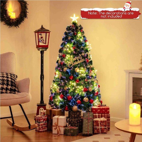 Costway 1.5m Pre-Lit PVC Christmas Tree w/Star Lights Xmas Decoration Holiday Party Gift Green