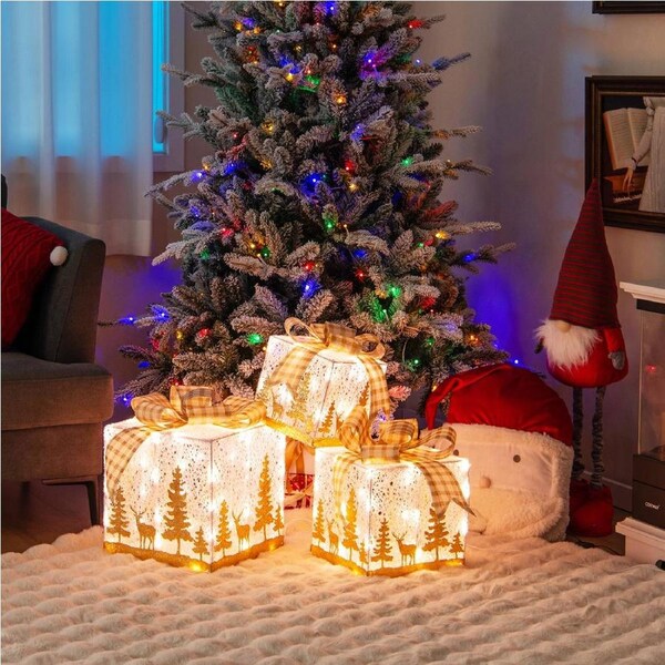 Costway 3x Pre-Lit Gift Box Outdoor Lights Motif Christmas Decoration Xmas Gift Ornament