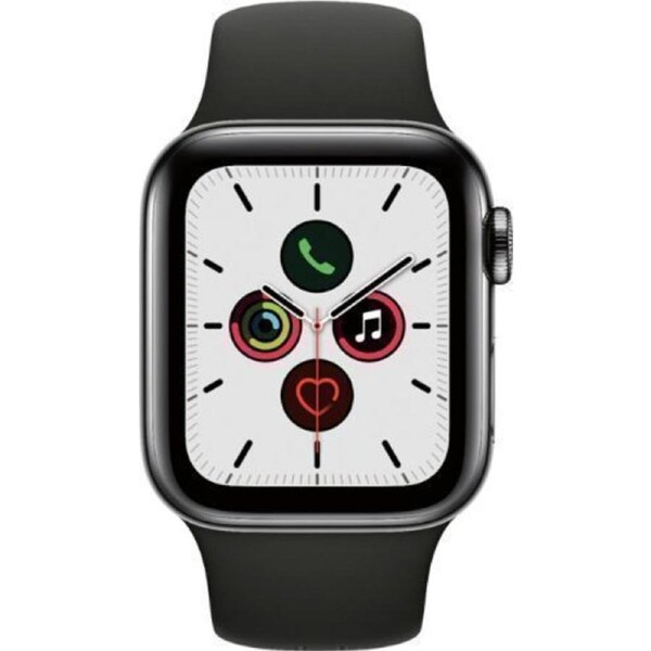 Apple Watch Series 5 - 32GB - Cellular + GPS - 44mm - Space Grey - Stainless Steel - Black - Sport Band - Rubber - Refurbished (Premium Condition)