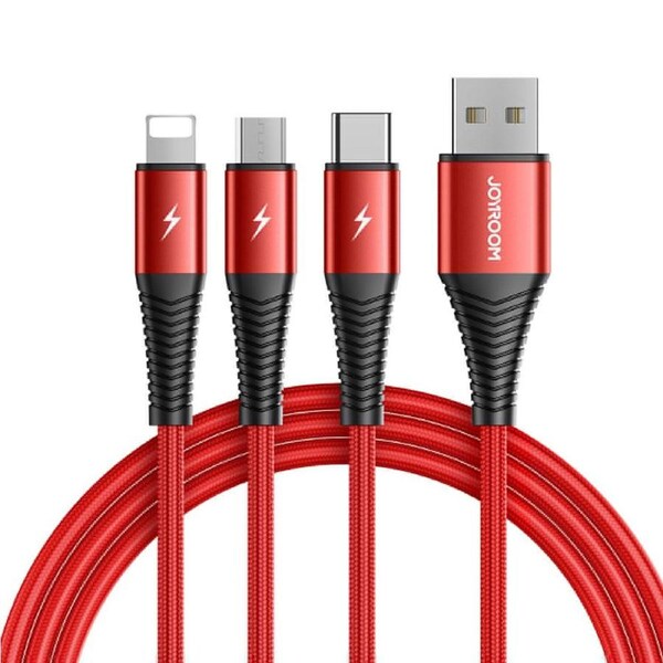 Joyroom S-1230G4 3-in-1 Phone Charging Cable (Lightning+ Type-C + Micro) (1.2M) - Red