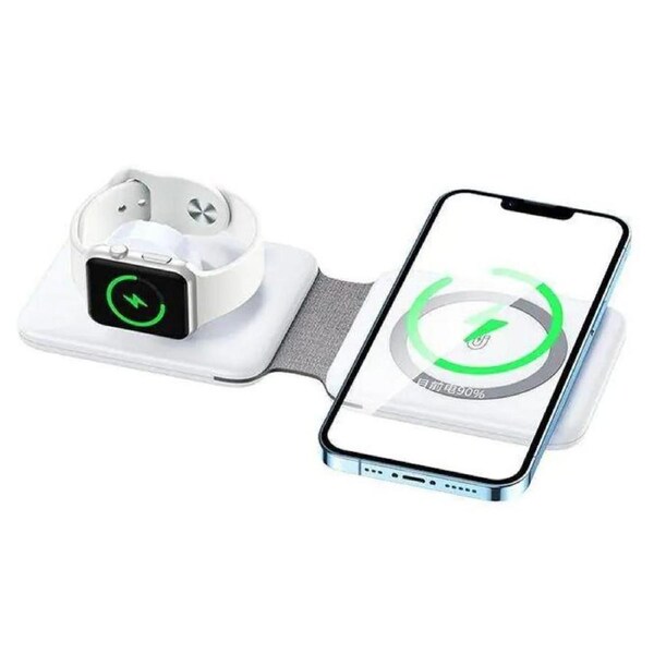 Remax RP-W56 Multi Function Uswon 18W 3-in-1 Folding Magnetic Charger - White