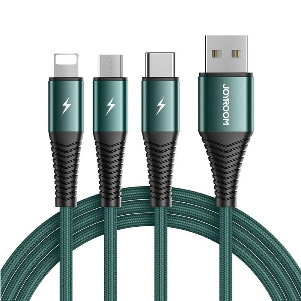 Joyroom S-1230G4 3-in-1 Phone Charging Cable (Lightning+ Type-C + Micro) (1.2M) - Green