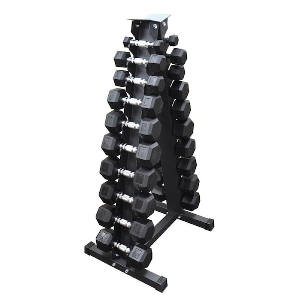 1-10kg Total 110kg 10 Pair Hex Rubber Dumbell Weight Set with Rack
