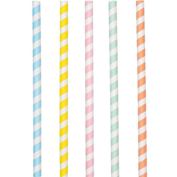 Assorted Pastel Striped Paper Milkshake Straws 10pk