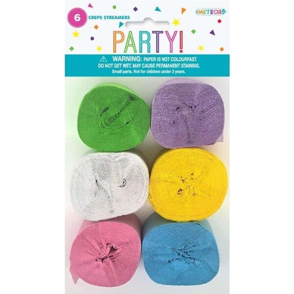 Assorted Pastel Crepe Streamers 6pk