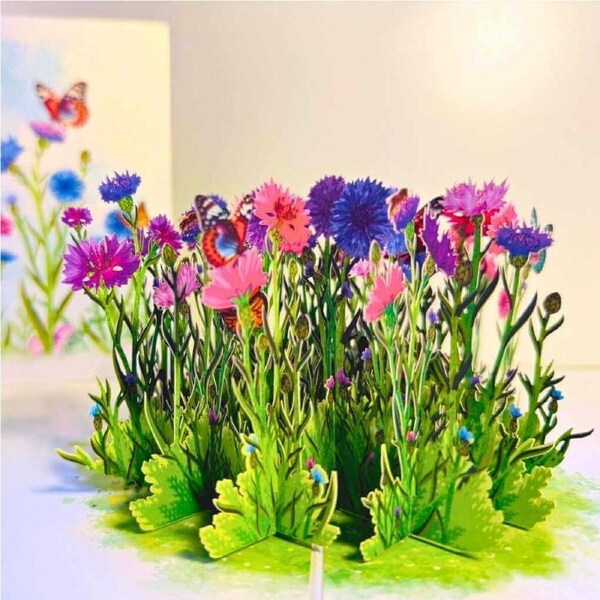 Cornflower Garden with Butterflies 3D Pop Up Card