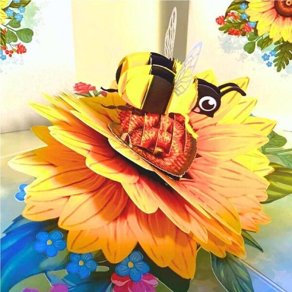 Bumblebee & Sunflowers 3D Pop Up Greeting Card