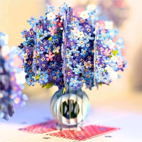 Blue Wild Indigo Flowers In Vase 3D Pop Up Card