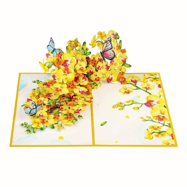 Golden Orchid Garden with Butterflies 3D Pop Card