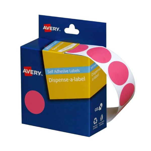 Avery Disp 24mm Pink Dot Pk500