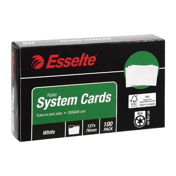 Esselte System Cards 127X76mm (5X3) White Pk100
