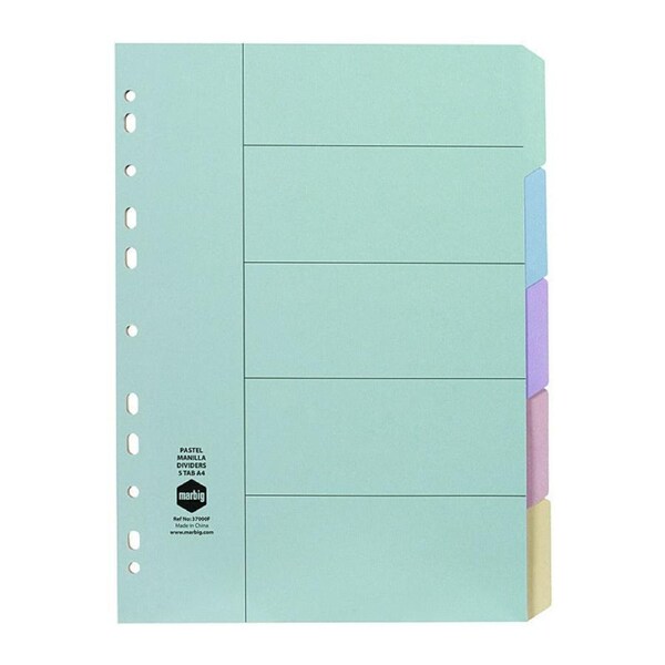 Marbig Indices & Dividers 5 Tab Manilla A4 Pastel