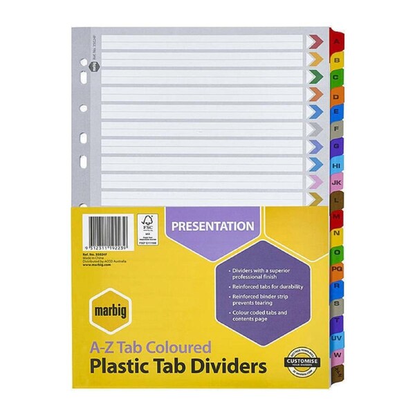 Marbig Indices & Dividers A-Z Tab Reinf A4 Colour