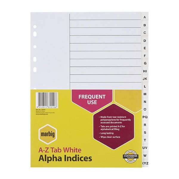Marbig Indices & Dividers A-Z Tab Pp A4 White