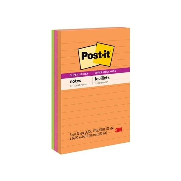 Post-It Lined Super Sticky Notes Rio De Janeiro 101 x 152mm 3-Pack
