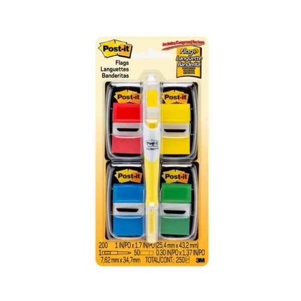 Post-It Flags Red Yellow Green Blue 25 x 43mm Value-Pack & Pen