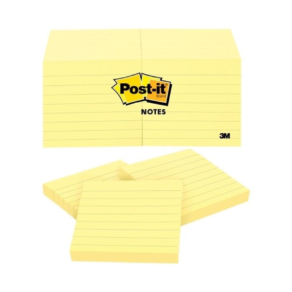 Post-It Lined Notes Canary Yellow 76 x 76mm 12-Pack
