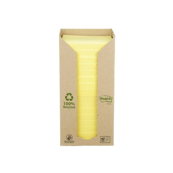 Post-It Recycled Notes Canary Yellow 76 x 76mm 16-Pack