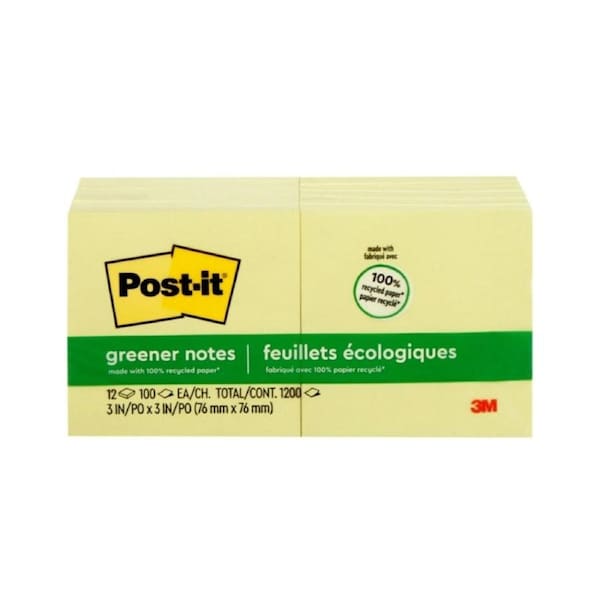 Post-It Greener Notes Canary Yellow 76 x 76mm 24-Pack