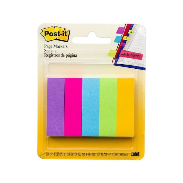 Post-It Page Markers Assorted Colours 13 x 45mm 5-Pack - Box of 6
