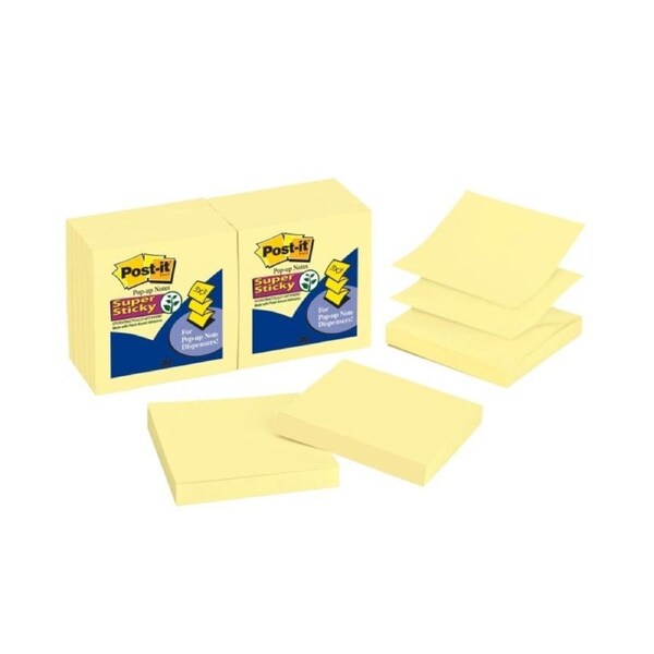 Post-It Super Sticky Pop-up Notes Canary Yellow 76 x 76mm 12-Pack