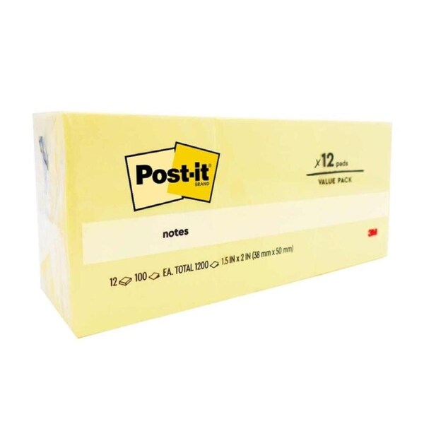 Post-It Notes Canary Yellow 36 x 51mm 12-Pack