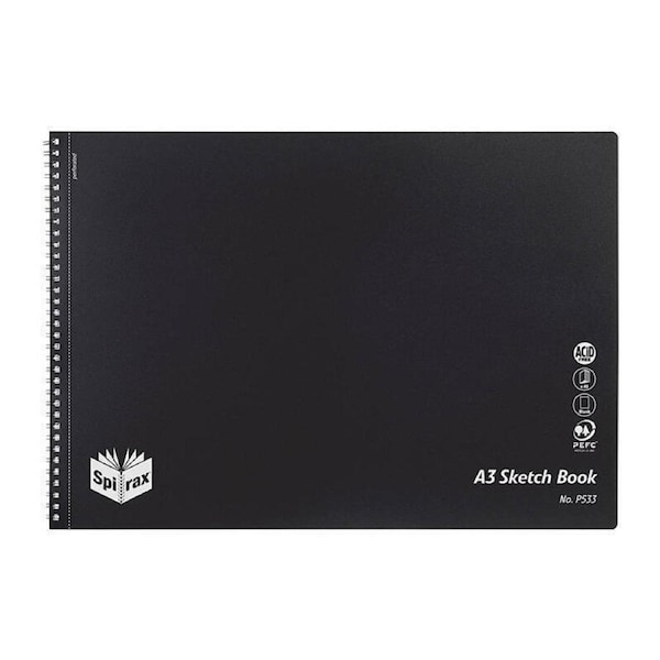 Spirax P533 PP Sketch Book A3 40 Pgs Blk S/O Pk10
