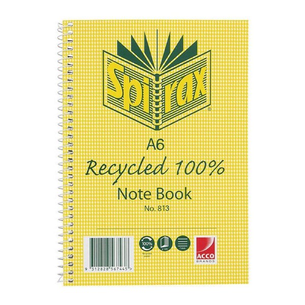 Spirax 813 Recycled Notebook A6 100 Pg Pk5