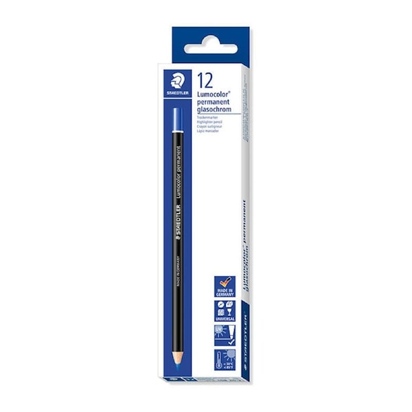 Staedtler Lumocolor permanent glasochrom 108 20 Waterproof Dry marker - Box of 12 - Blue